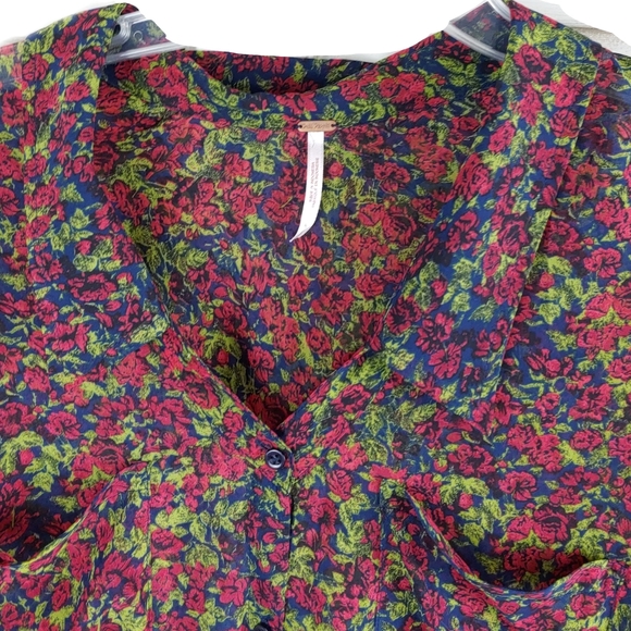Free People Womens L Flowy Flowery Semi Sheer Button Shirt/Tunic - Picture 3 of 7